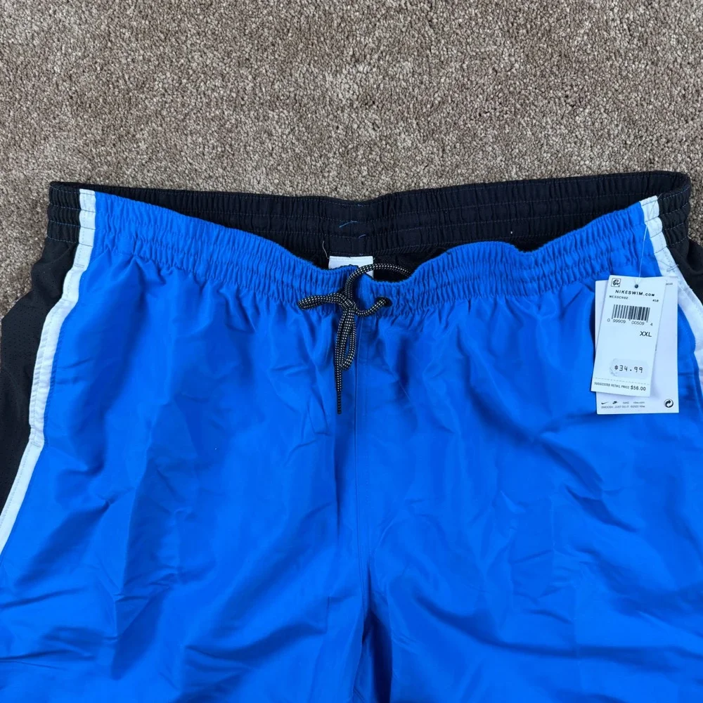 Nike Swim Trunks Mens XXL Blue Black‎ White Colorblock Shorts NESSC602 NWT